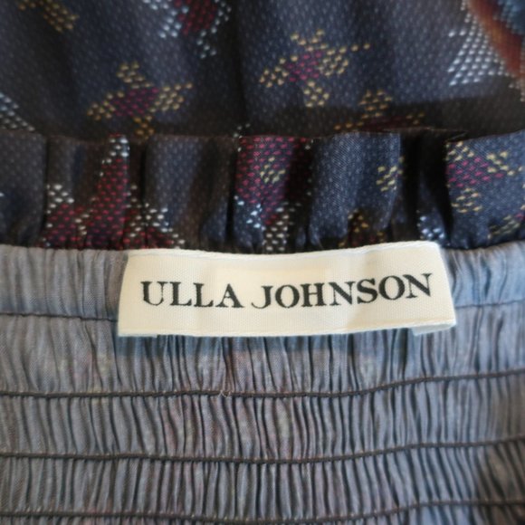 ULLA JOHNSON MINI DRESS PIERA CHARCOAL PRINTED PLEATED SATIN SIZE 2 LONG SLEEVE - Picture 6 of 8